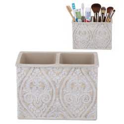 Makeup Brush and Toothbrush Holder Double, Cream, 14x10 cm - image 1