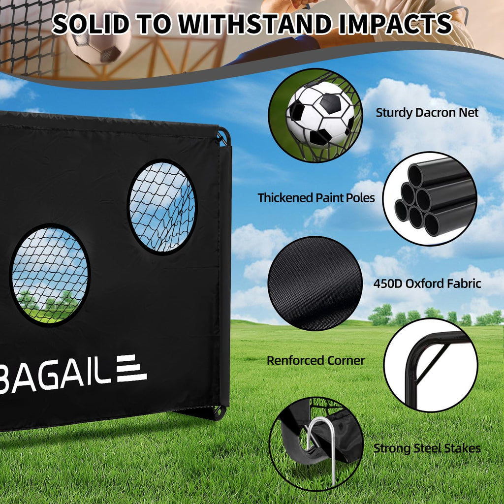 BAGAIL 2-in-1 Soccer Goal with Target | Portable 6x4ft Football Training Net