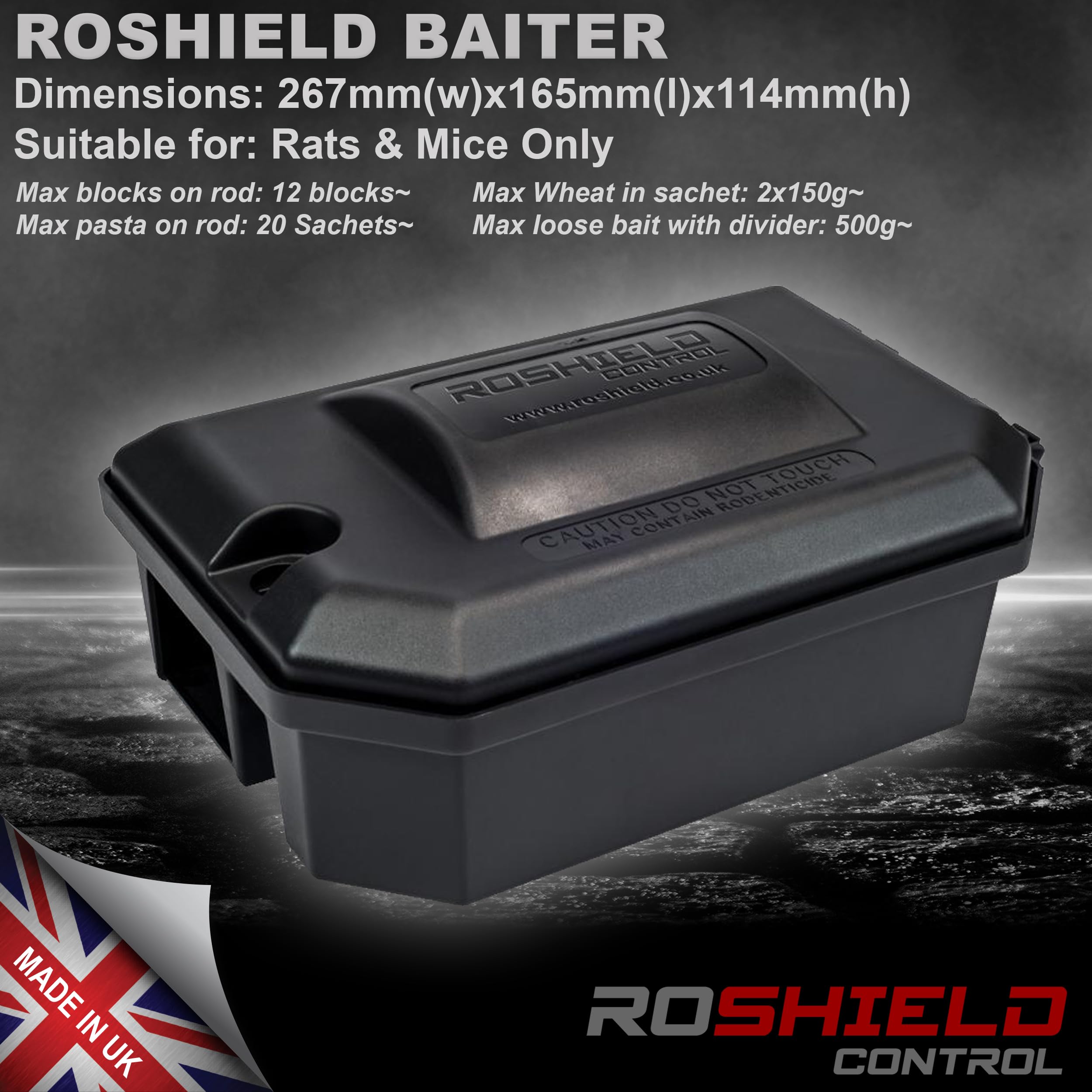Roshield Rat Killer Kit | 4 Tamper Proof Bait Boxes & 300g Wax Blocks