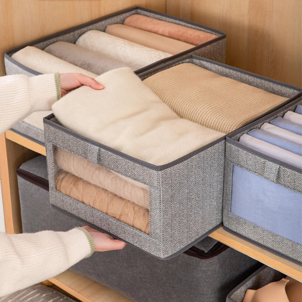 Goesort Set of 5 Clothes Storage Boxes, Wardrobe Storage Organiser Fabric Clothes Organiser - image 5
