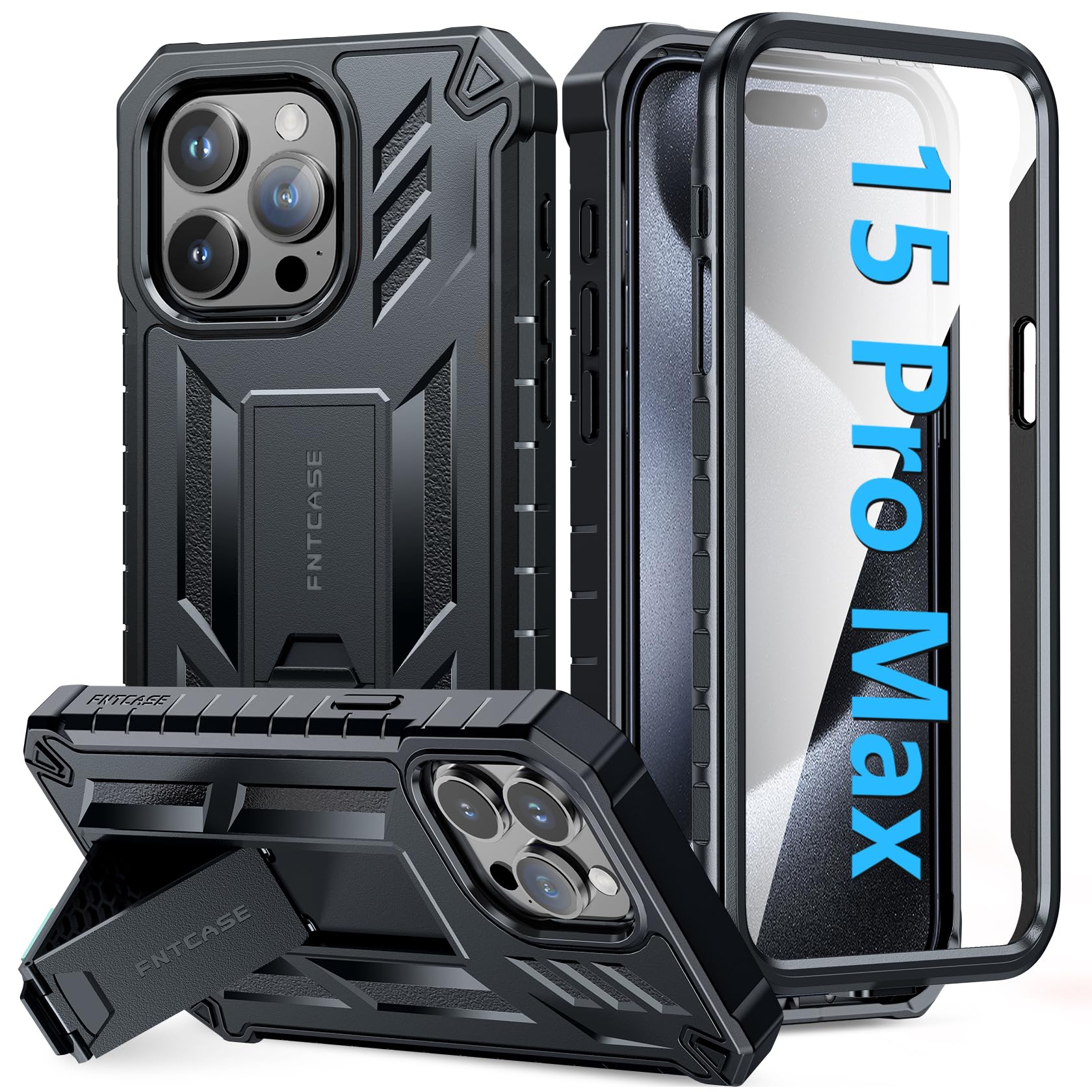 FNTCASE iPhone 15 Pro Max Case – Military Grade Shockproof Kickstand