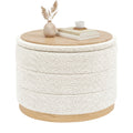 Bonlife Round Chenille Storage Ottoman Coffee Table, Folding Footstool with Table Top