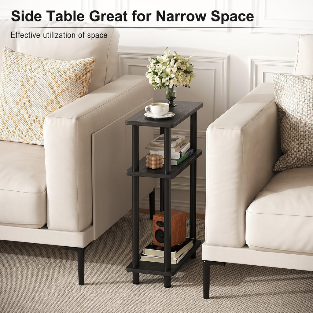 APICIZON Narrow Side Table | 3-Tier Slim End Table with Magazine Rack