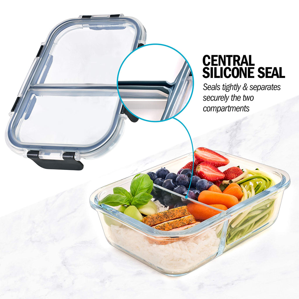 Igluu Glass Meal Prep Containers - 2 Compartment Airtight Food Storage