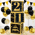 QIFU 21st Birthday Balloon Boxes – 3pcs Black and Gold Party Decorations