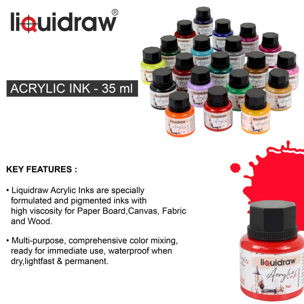 Liquidraw Acrylic Inks Set of 20 – Professional Waterproof Art Inks, 35ml