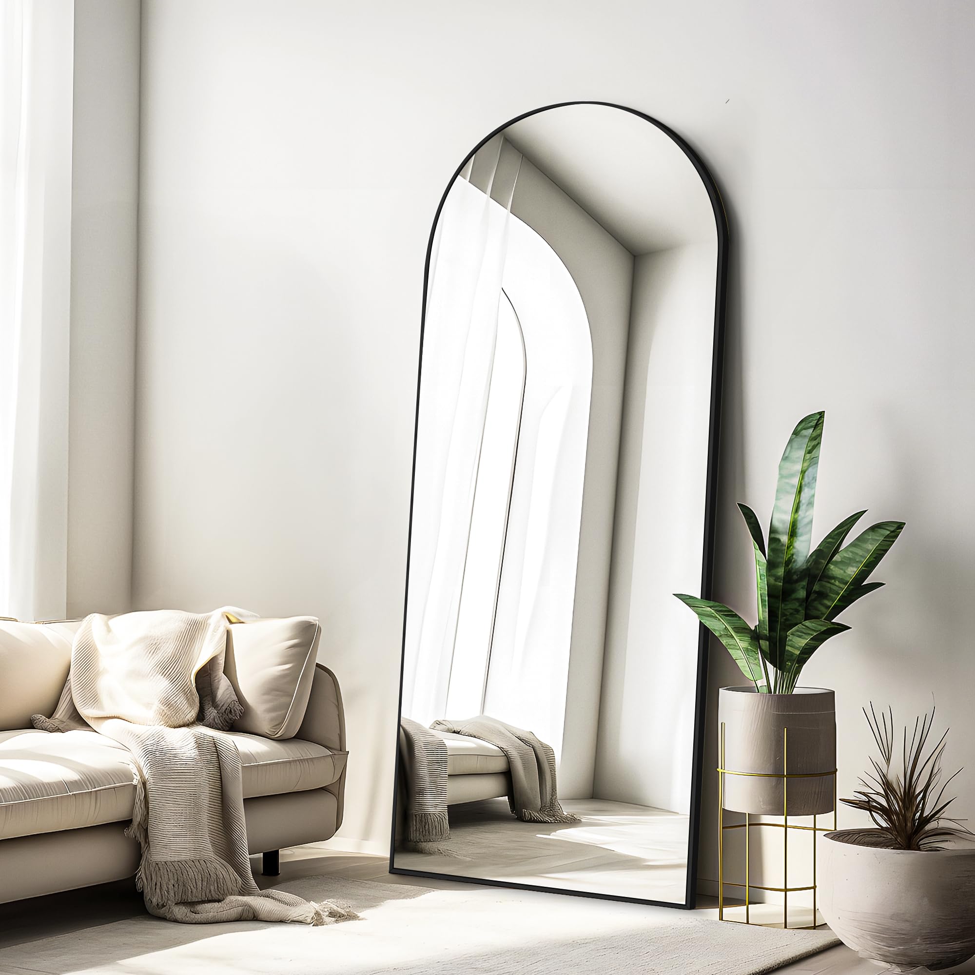 COFENY Full Length Arch Mirror | 165x60cm Black Aluminum Floor Mirror