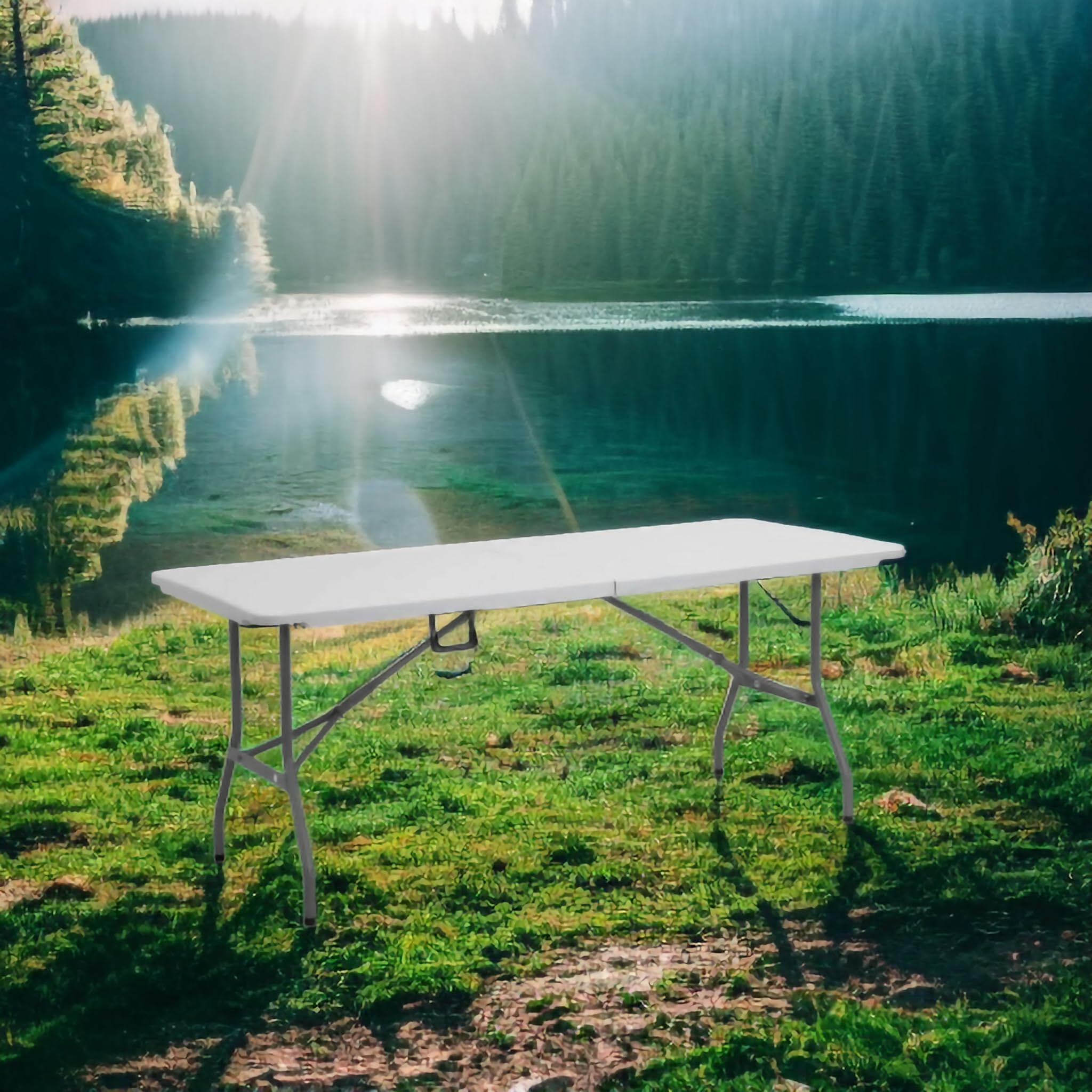 6ft Heavy Duty Folding Table – Portable White Trestle Table