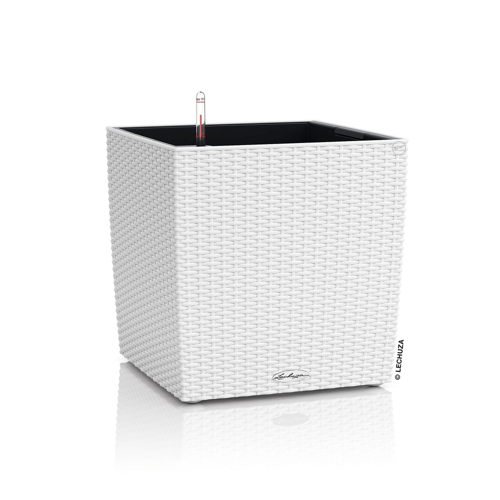 Lechuza CUBE Cottage 40 Self-Watering Square Planter - Rattan White