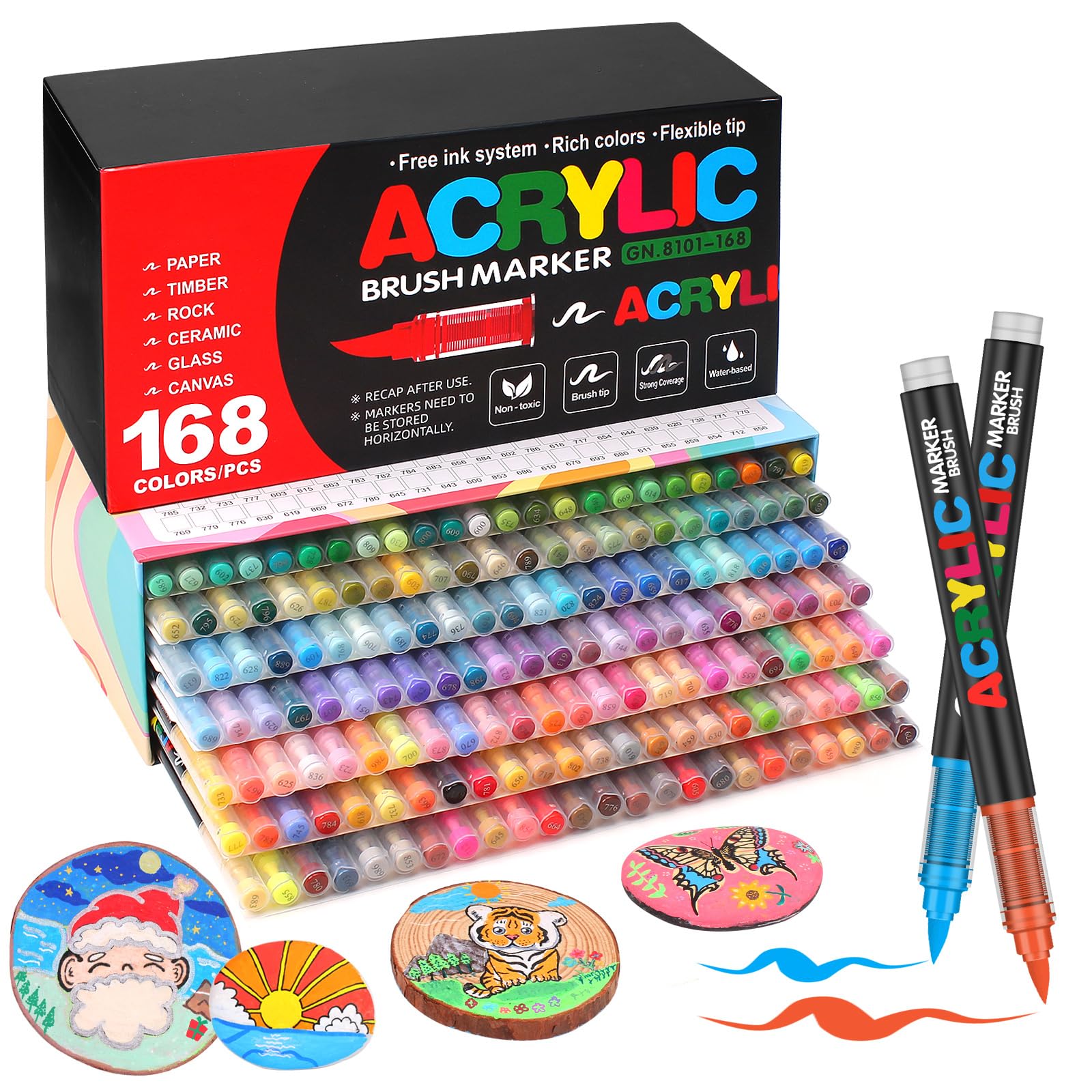 Laconile 168 Color Acrylic Paint Brush Markers for Rock Painting & DIY