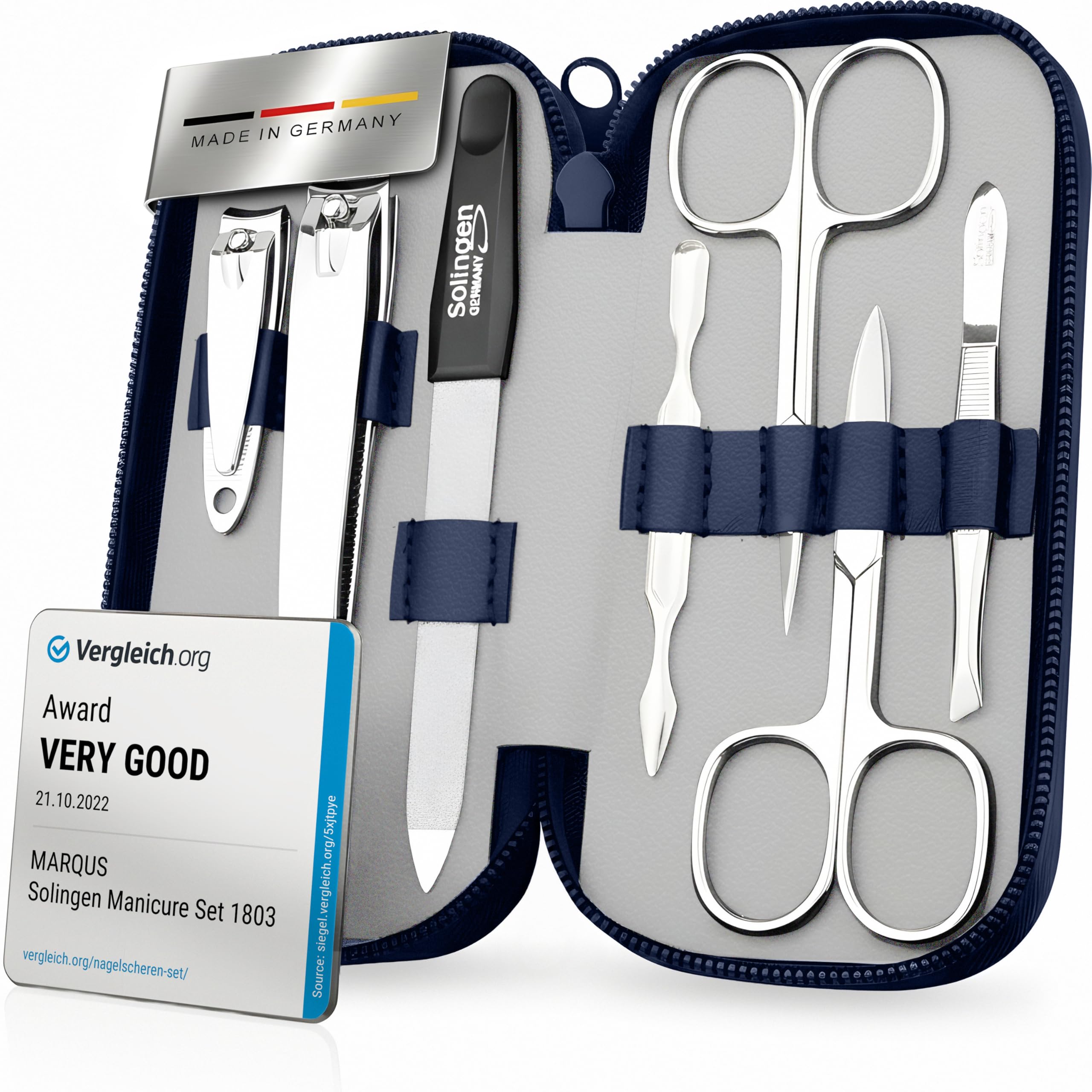 Jolof Store Solingen 7-Piece Manicure Set | Real Nappa Leather Case, Blue