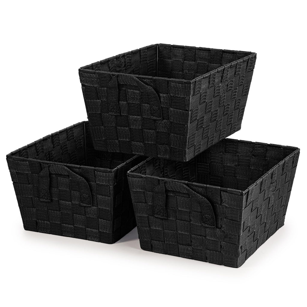 EHC Storage Baskets set of 3, Storage baskets for shelves, Storage Boxes Storage Organiser Hamper Basket, Black - image 1