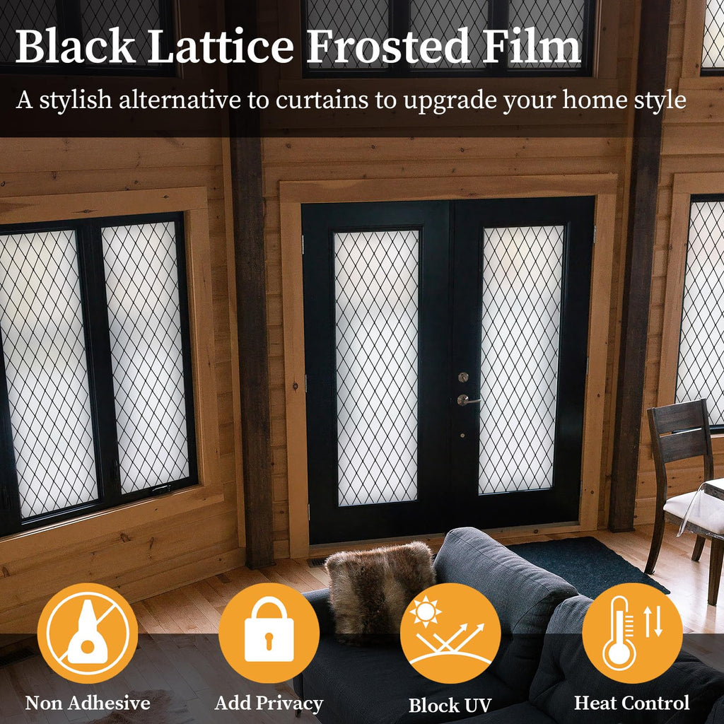 FEOMOS Black Lattice Privacy Window Film – Static Cling Anti-UV 90x400cm