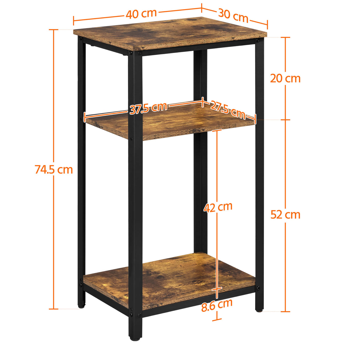 Yaheetech Tall 3-Tier Side Table, Steel Frame, Rustic Brown - image 3