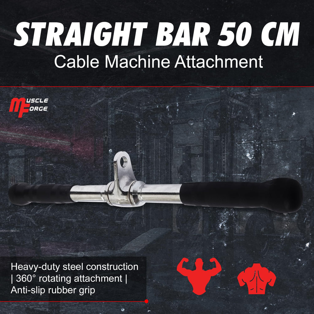 MuscleForge Straight Bar Cable Attachment - 50cm Steel Tricep Bar