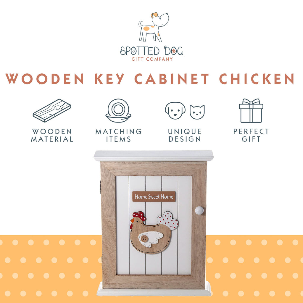 SPOTTED DOG GIFT COMPANY Key Box Wall Mounted Wooden Key Cupboard Cabinet with 6 Hooks for Hallway, Decorative Chicken Themed Home Décor - image 2