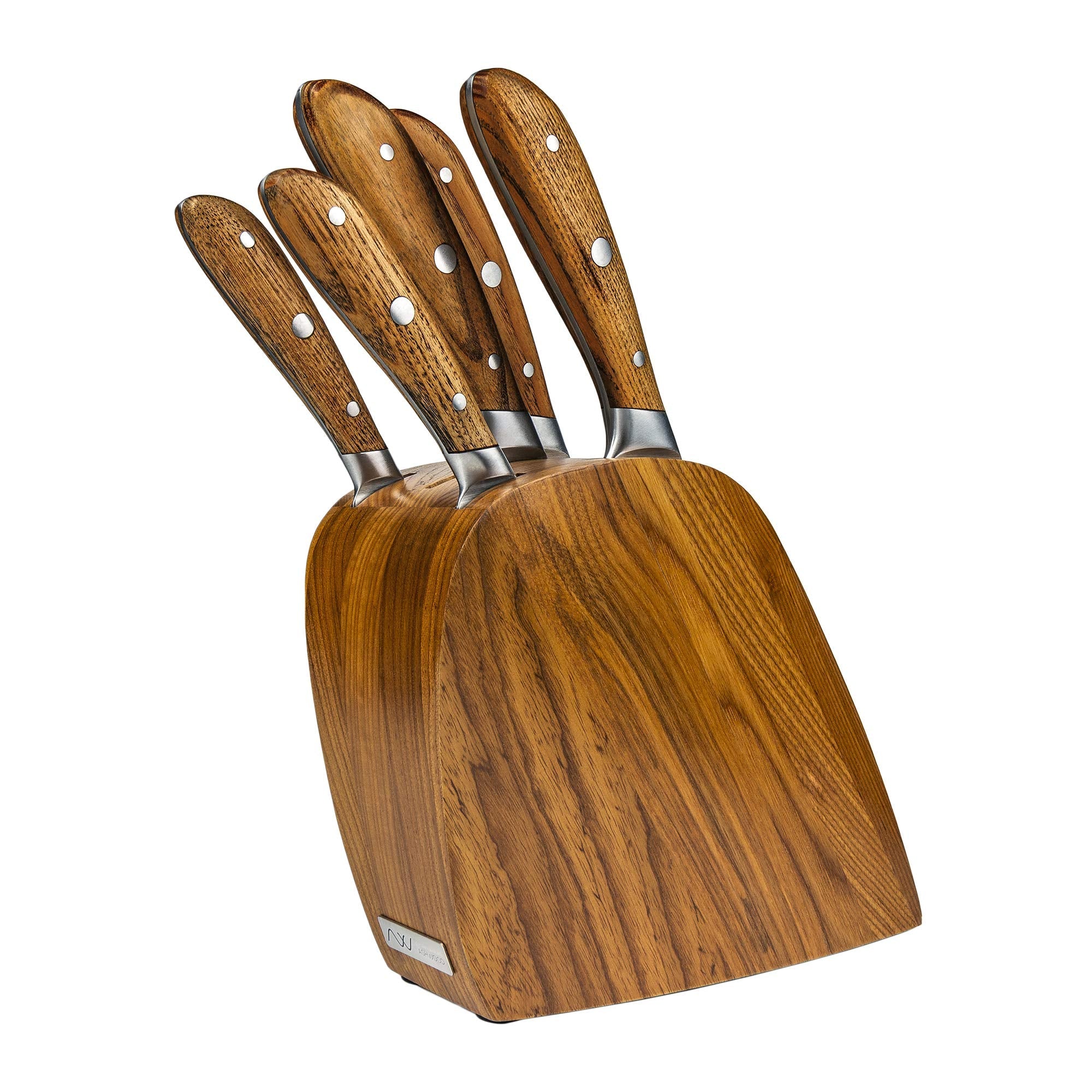 Rockingham Forge Ashwood 5-Piece Knife Block Set | German Steel Blades