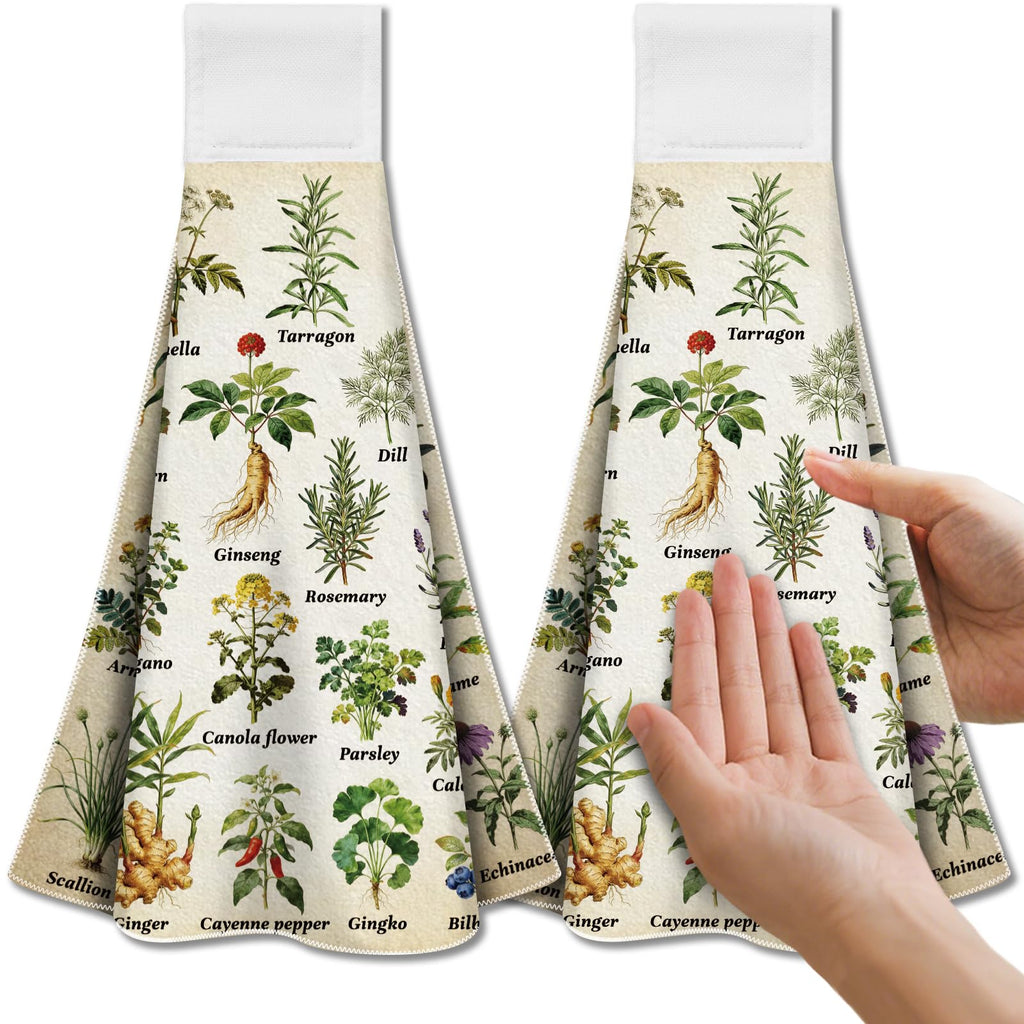 CUTHOLLOW 2 Pcs Herb and Vegetable Hanging Kitchen Towels with Loop - image 1