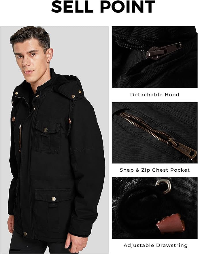 WenVen Men's Winter Parka – Thick Fleece Lined Hooded Military Jacket