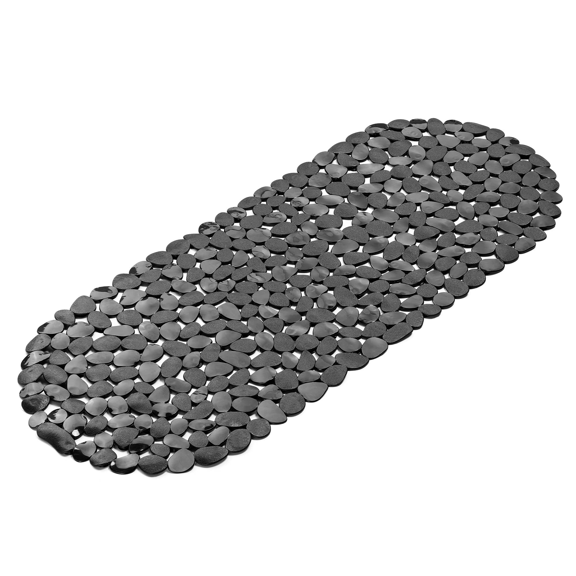 Navaris Non Slip Bath Mat – Large Pebble PVC Bathtub Mat, Black – 99x39cm