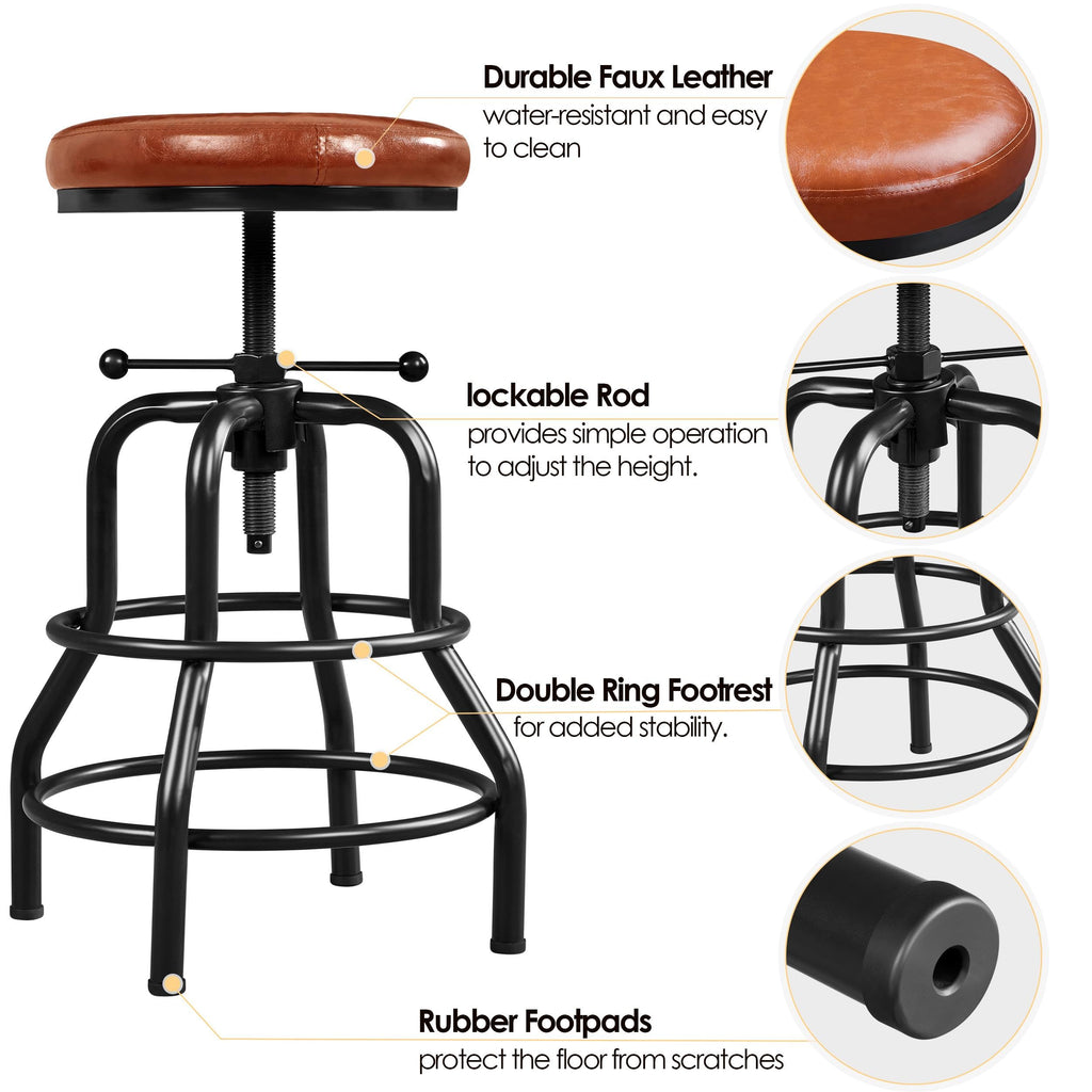 Yaheetech Rustic Round Adjustable Industrial Bar Stools, 1PCS Light Brown - image 4
