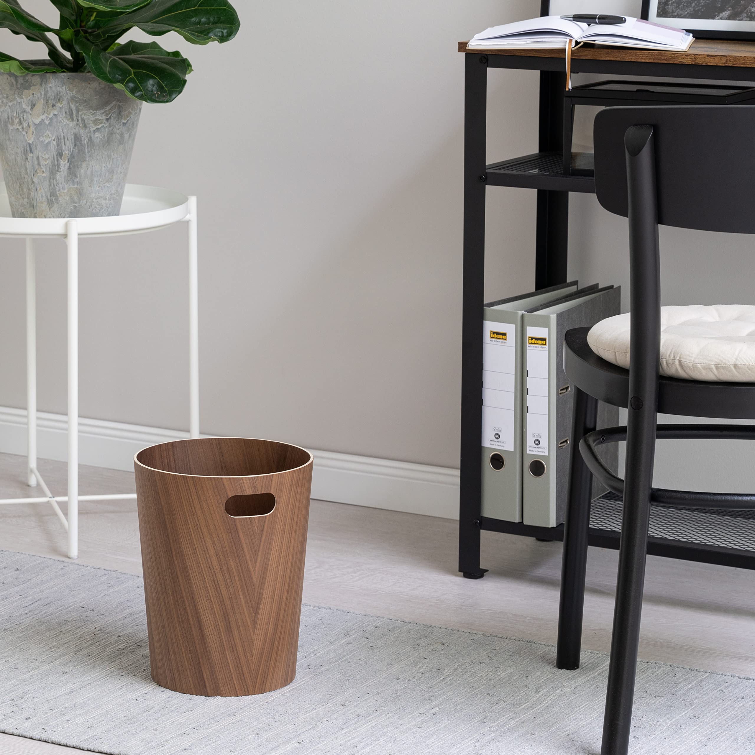 Kazai Börje Real Wood Waste Paper Bin – 9L Walnut Wooden Trash Basket