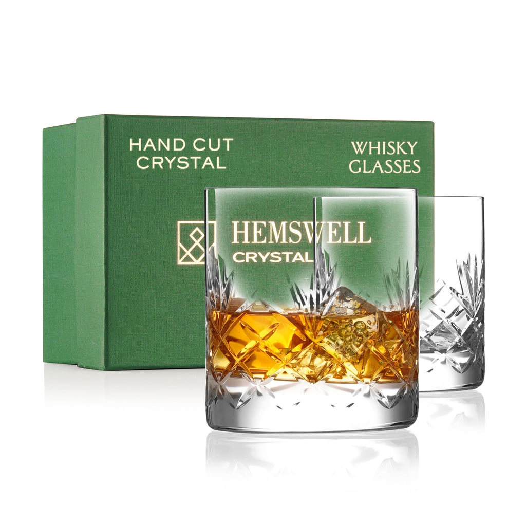 Hemswell Crystal Whiskey Glasses Set of 2 – 310ml Hand-Cut Tumblers