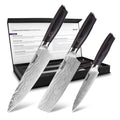 Hecef 3-Piece Chef Knife Set – Brown Pakkawood Handle Stainless Steel