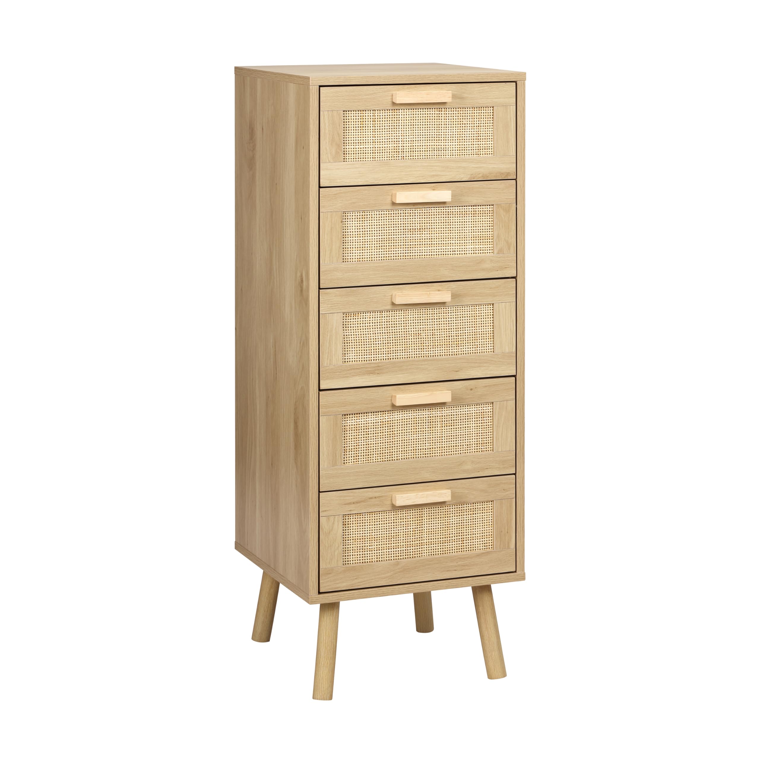Finnhomy 5-Drawer Rattan Chest of Drawers – Tall Boho Bedroom Dresser