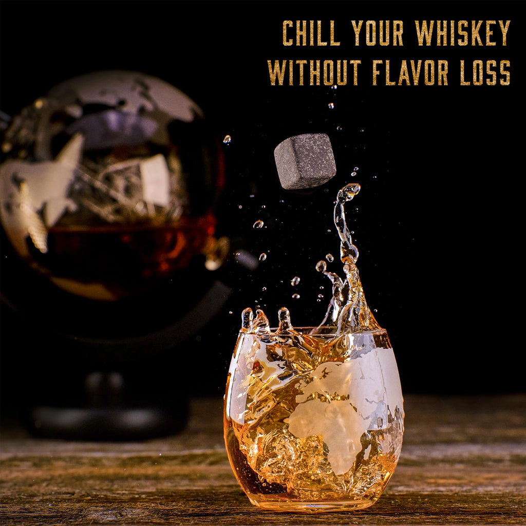 Whisiskey Globe Whiskey Decanter Set - 900ml Carafe with 8 Whiskey Stones