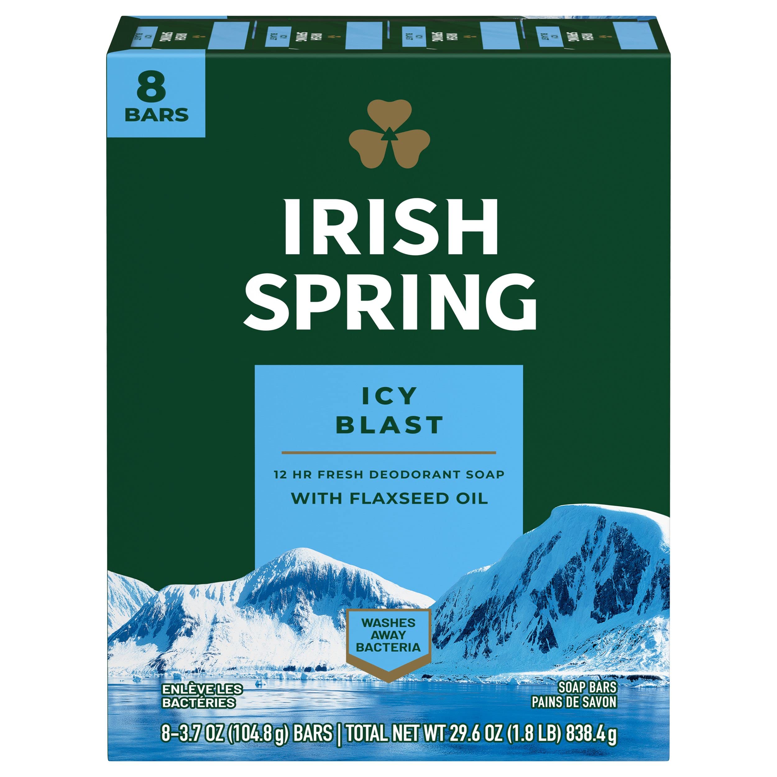 Irish Spring Icy Blast Deodorant Soap | Cool Refreshment, 8 Count