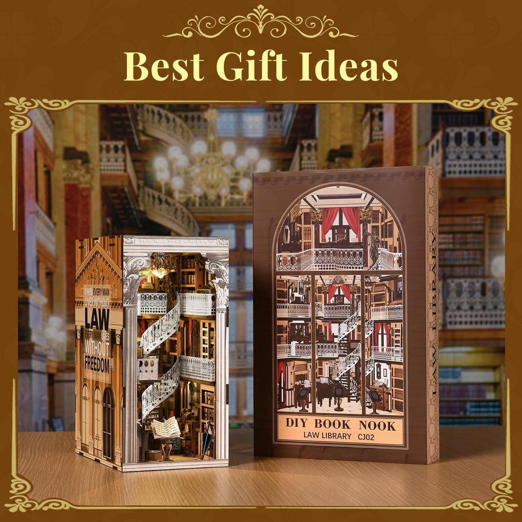 3D Wooden Book Nook Kit – DIY Miniature Bookend with LED Light