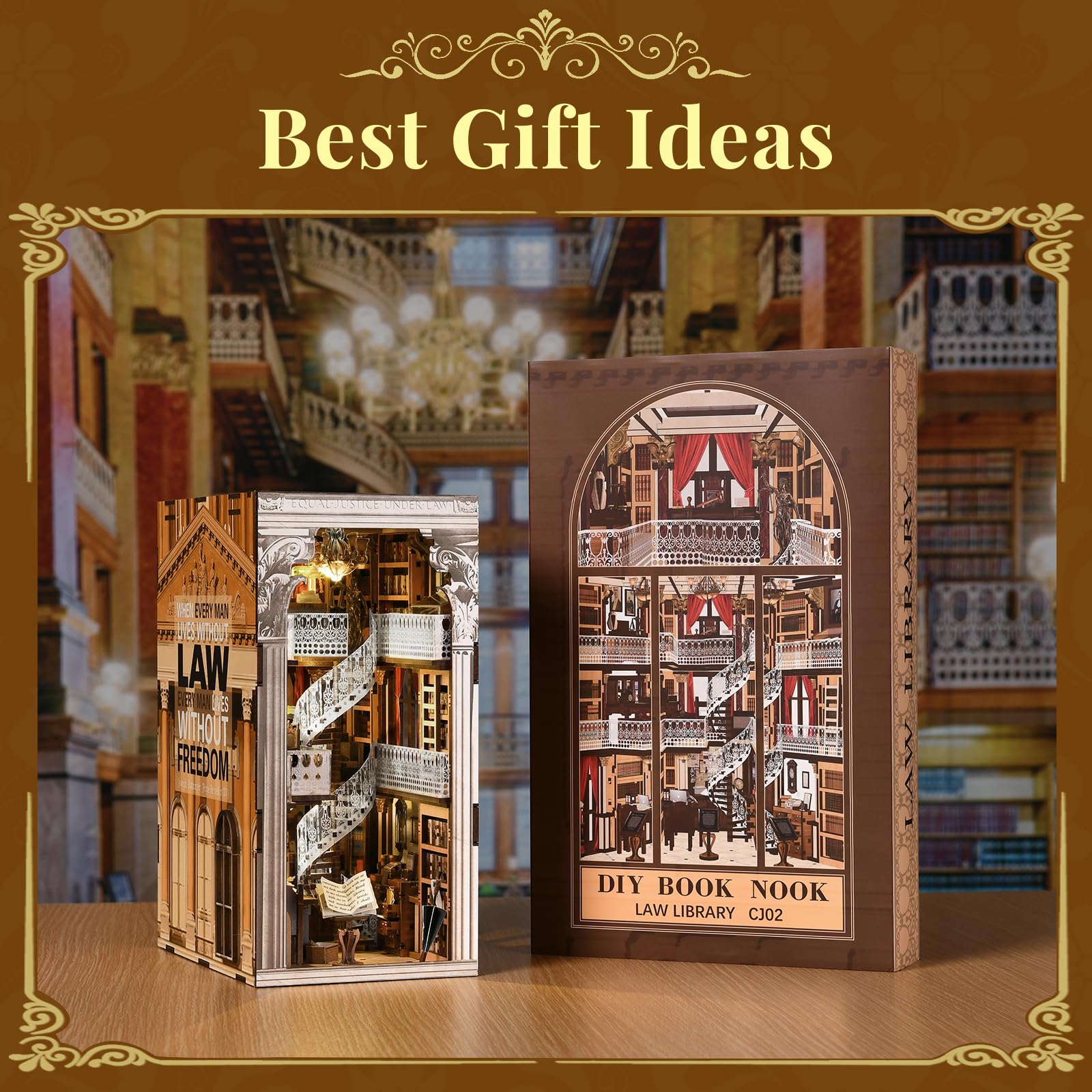 3D Wooden Book Nook Kit – DIY Miniature Bookend with LED Light