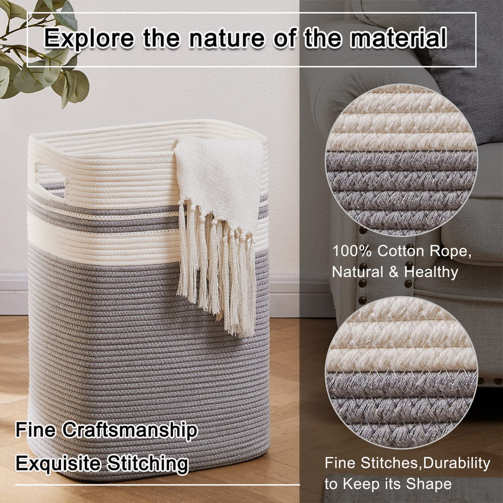 OIAHOMY Tall Cotton Laundry Hamper – Large Woven Storage Basket, Gray