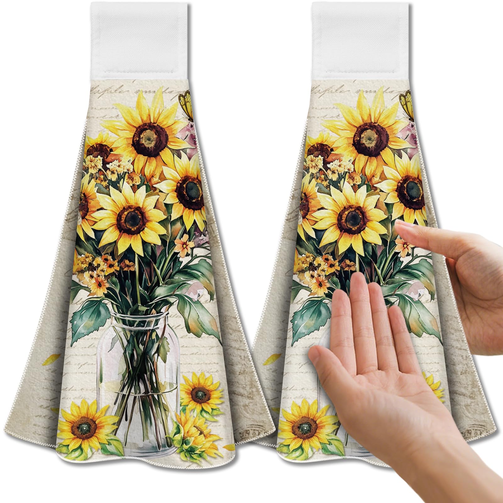 CUTHOLLOW Sunflower Hanging Kitchen Towels | Microfiber Set of 2