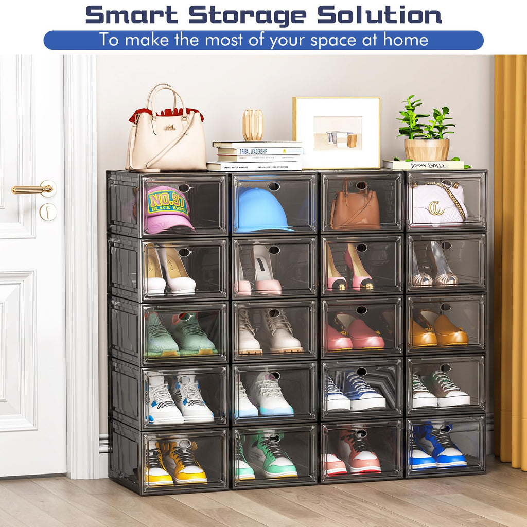 TidyTrove Stackable Shoe Storage Box | 9-Pack Clear Magnetic Containers