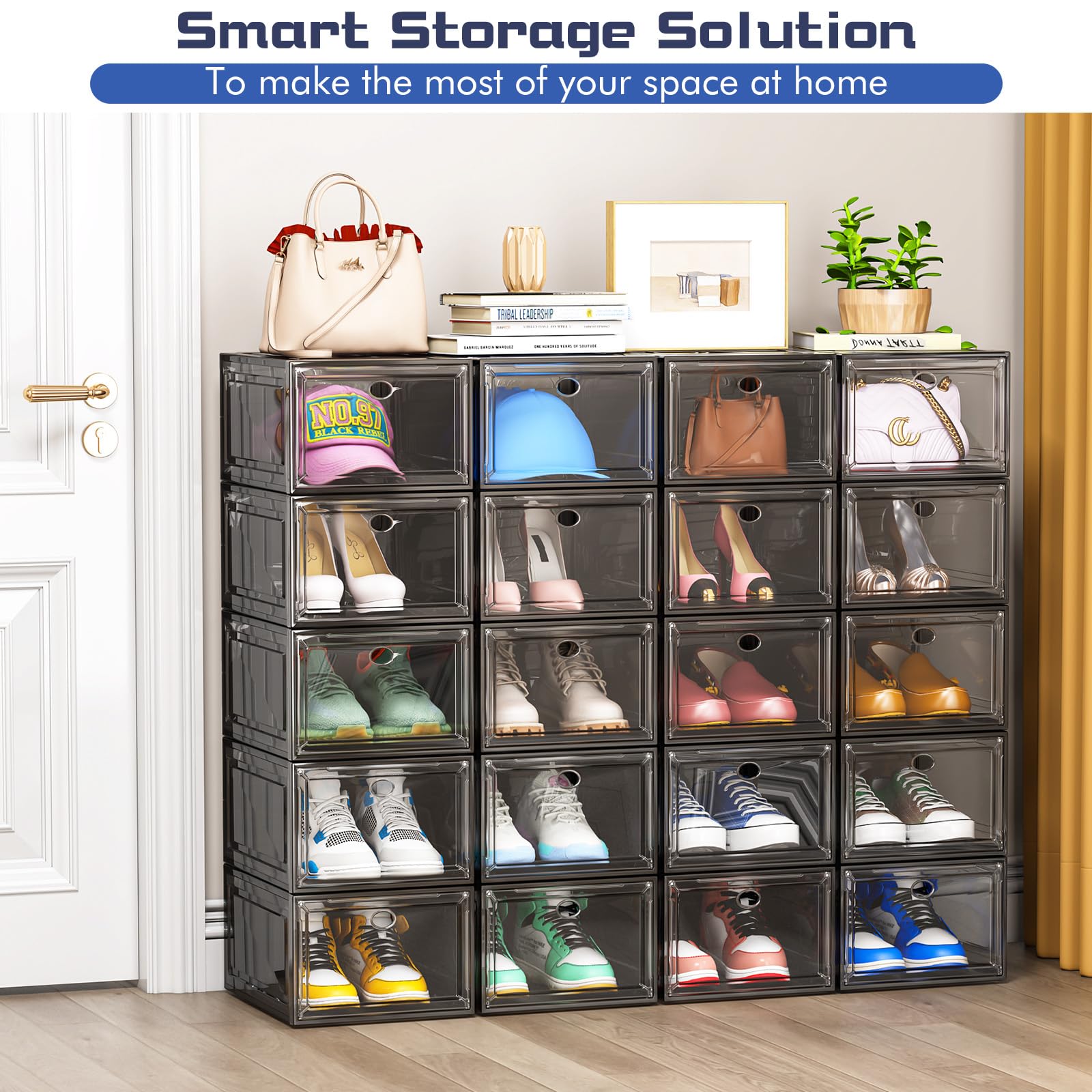 TidyTrove Stackable Shoe Storage Box | 9-Pack Clear Magnetic Containers