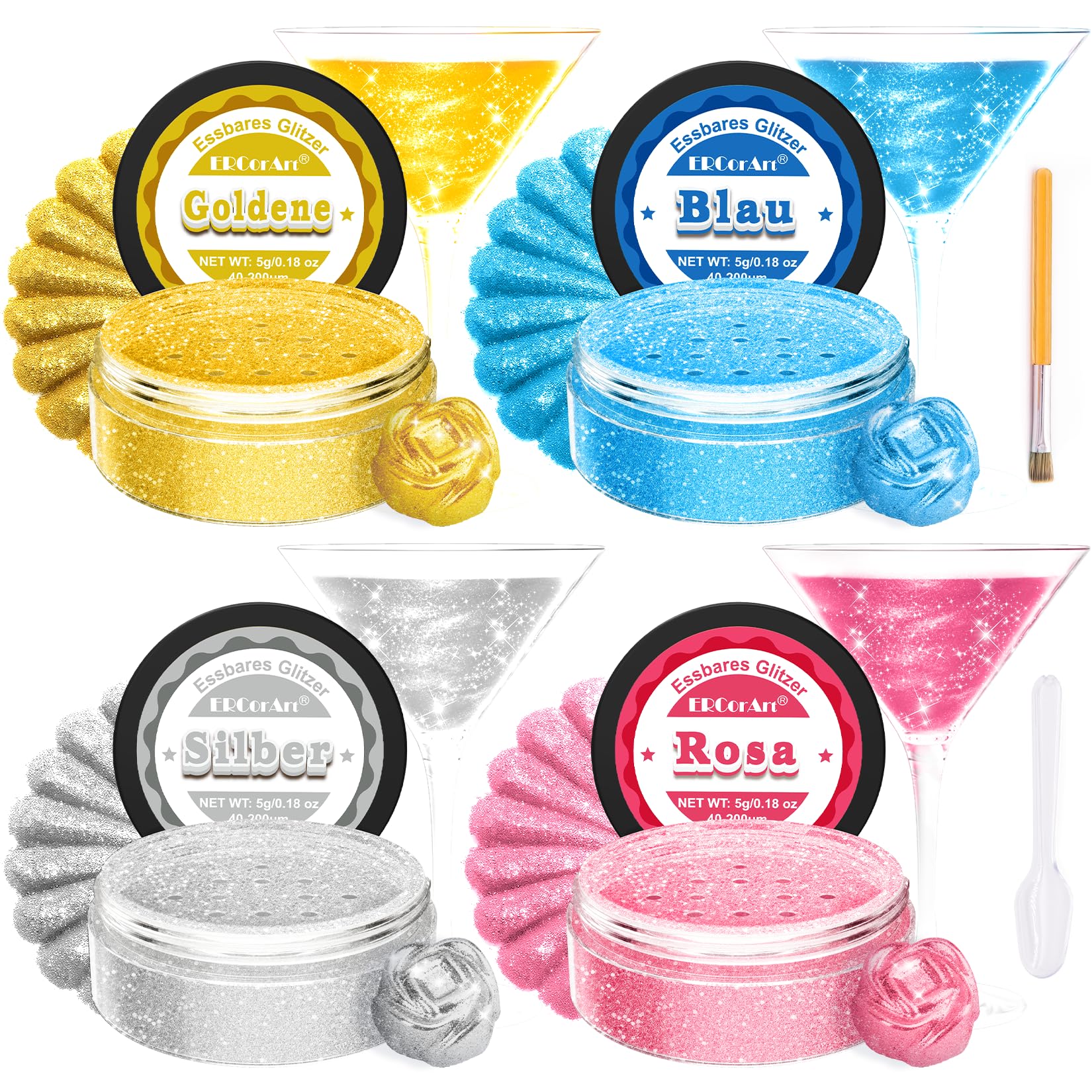 Edible Glitter for Drinks – 4 Color Lustre Dust, 5g