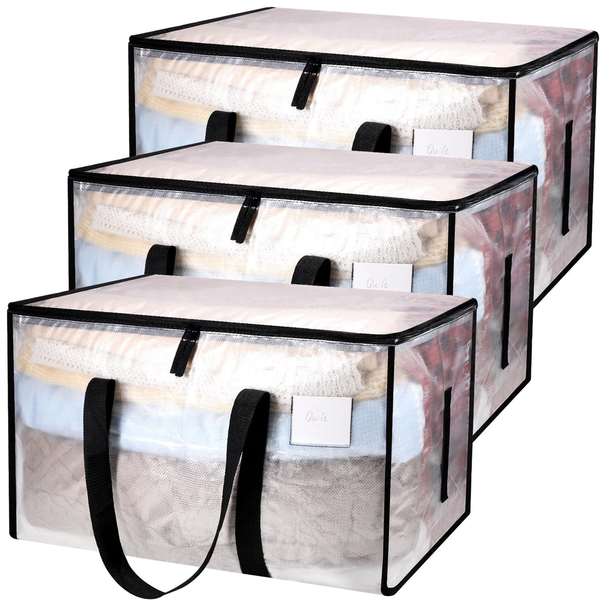 Yafe 3 Pack Large Clothes Storage Bags with Lids, 91L Clear Moving Boxes - image 1