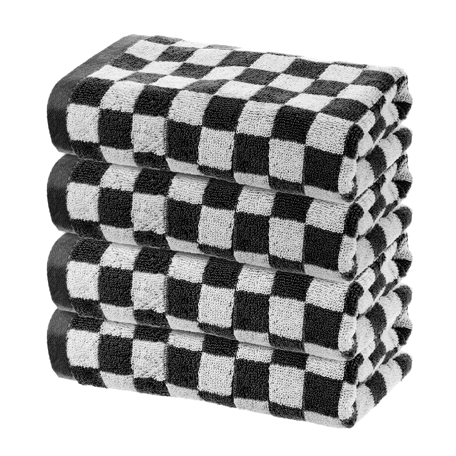 Cotton Hand Towels - 4 Pack Soft Absorbent Checkered Washcloths