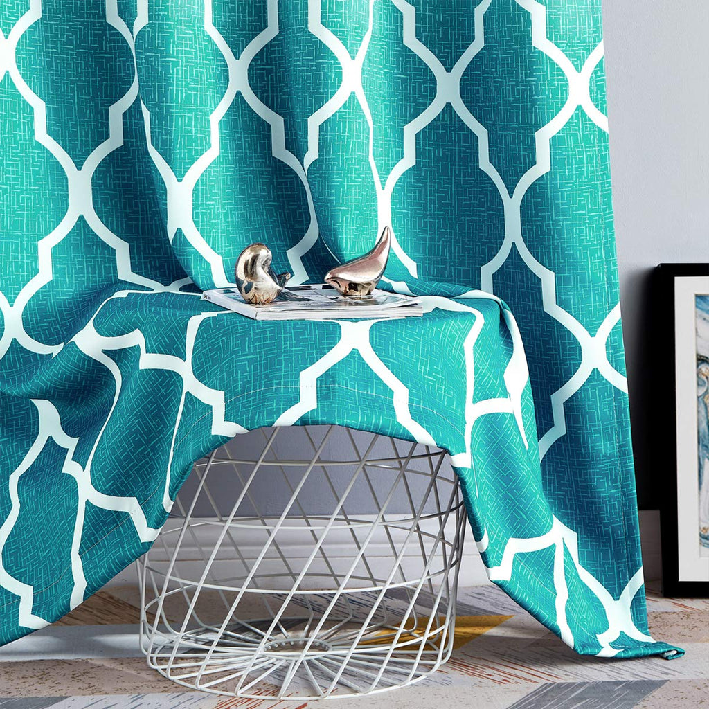 Beauoop Teal Ombre Blackout Curtains – Geometric Thermal Eyelet Drapes