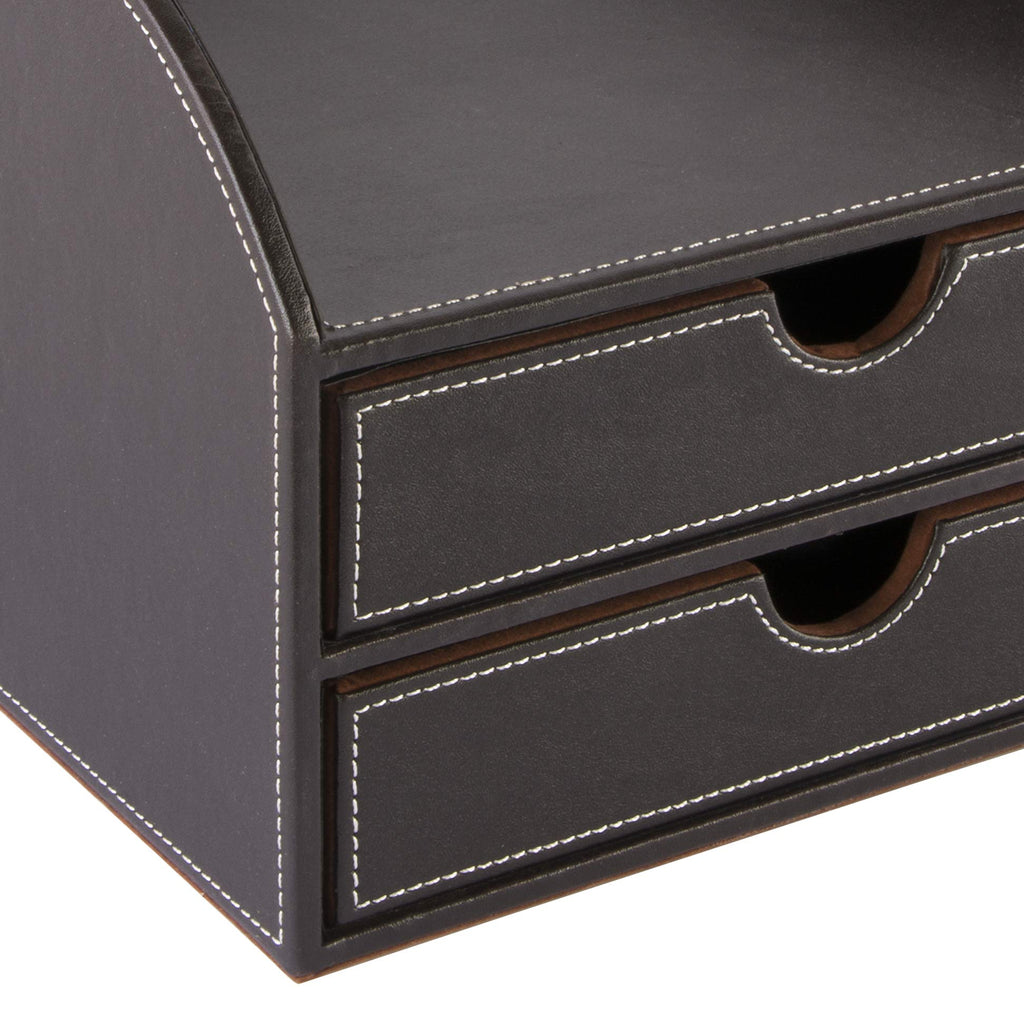 OSCO Brown Faux Leather 2-Tier Desk Sorter and A4 Letter Tray Organizer