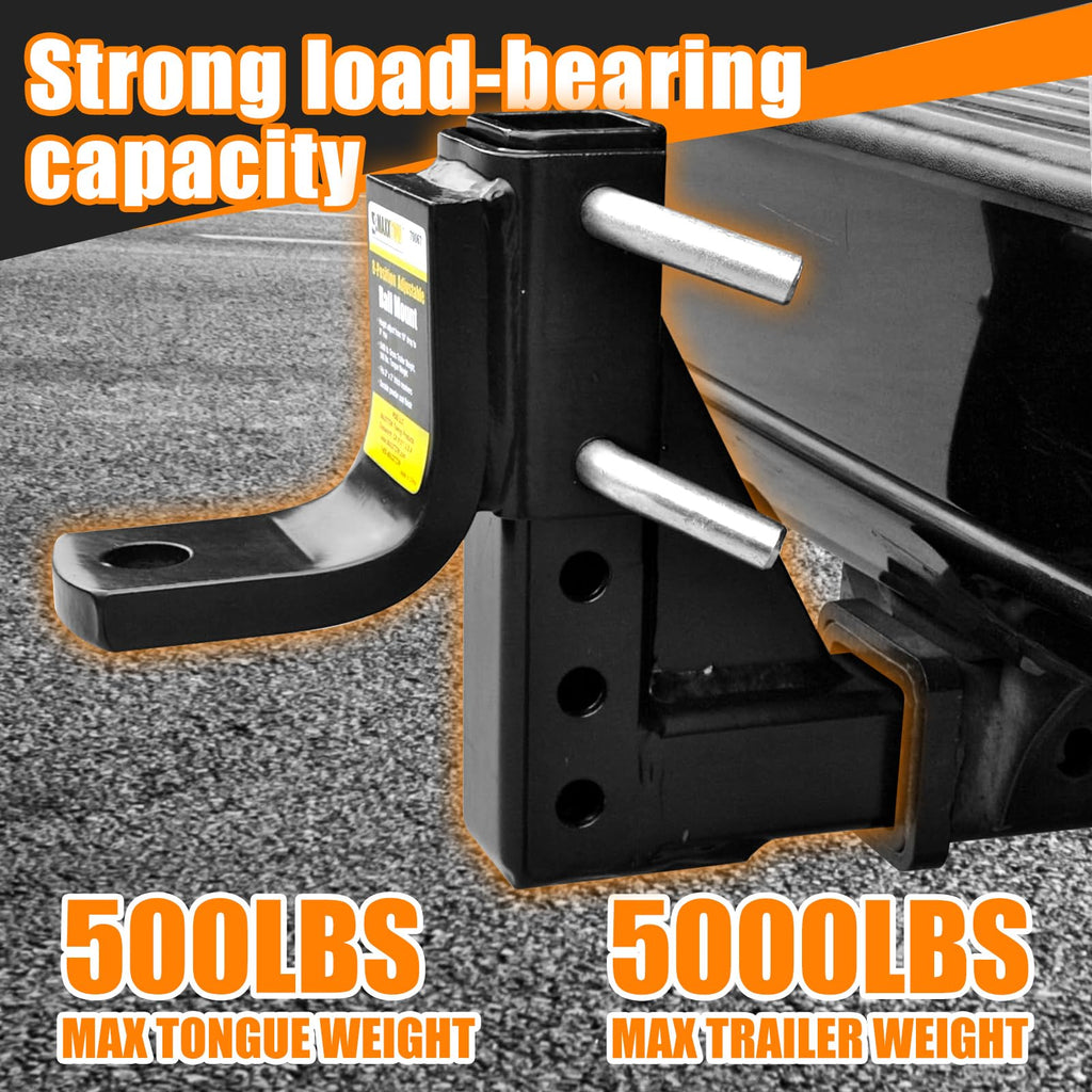 MaxxHaul 8-Position Adjustable Ball Mount Trailer Hitch – 5000 lbs GTW