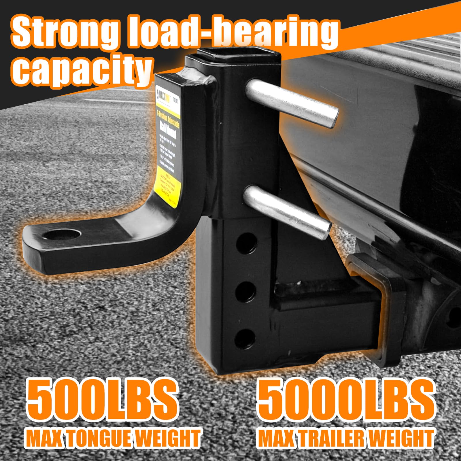 MaxxHaul 8-Position Adjustable Ball Mount Trailer Hitch – 5000 lbs GTW