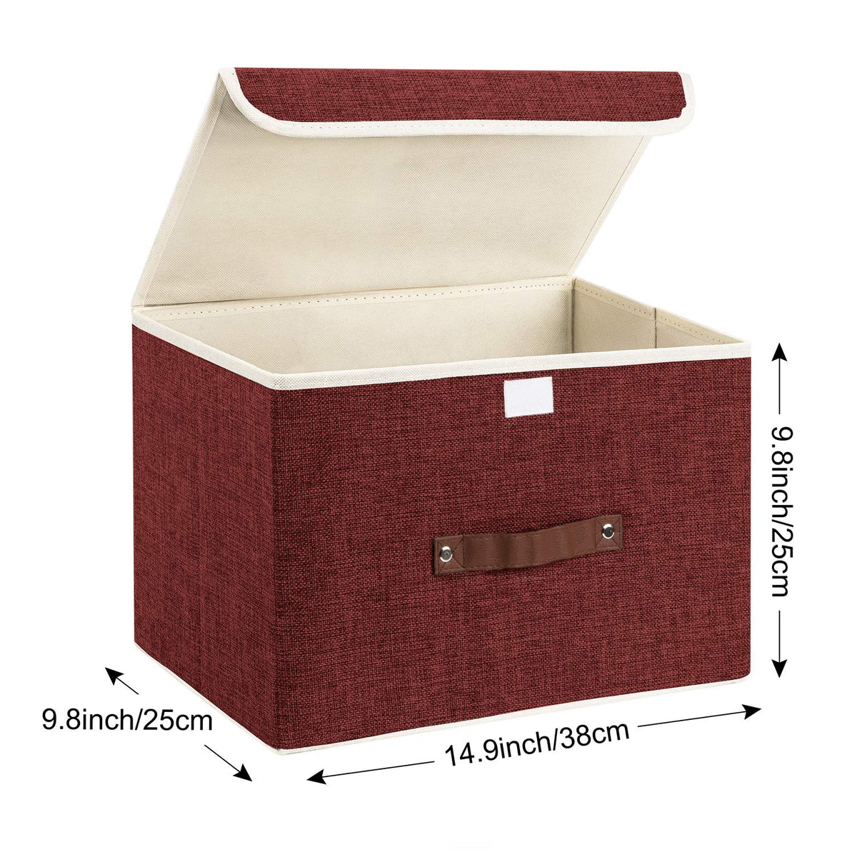 TYEERS Collapsible Storage Box with Lid, Fabric Storage Box for Clothes, Wardrobe Storage, 38x25x25 cm, Set of 5, Red Wine - image 2