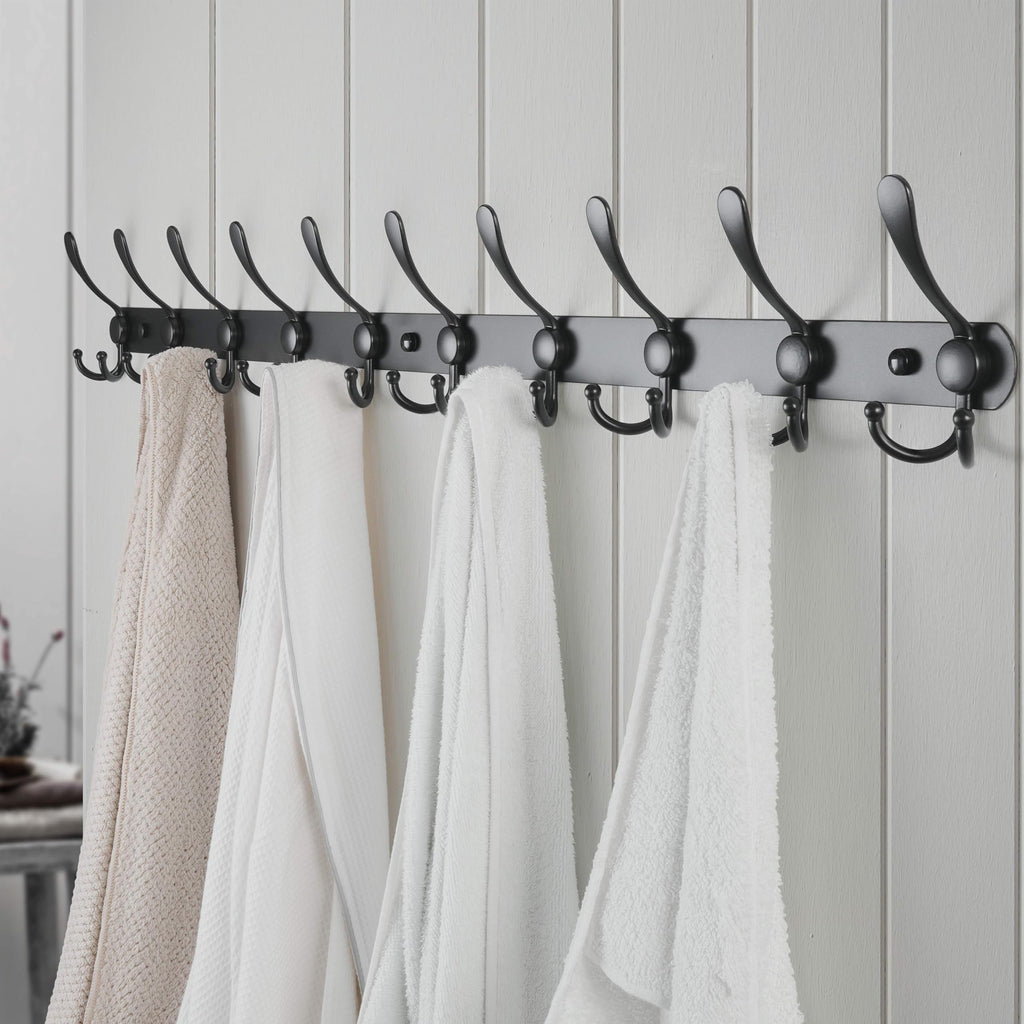 Dseap 96cm Wall Mounted Coat Rack | 10 Tri Hooks Heavy Duty Metal Rail