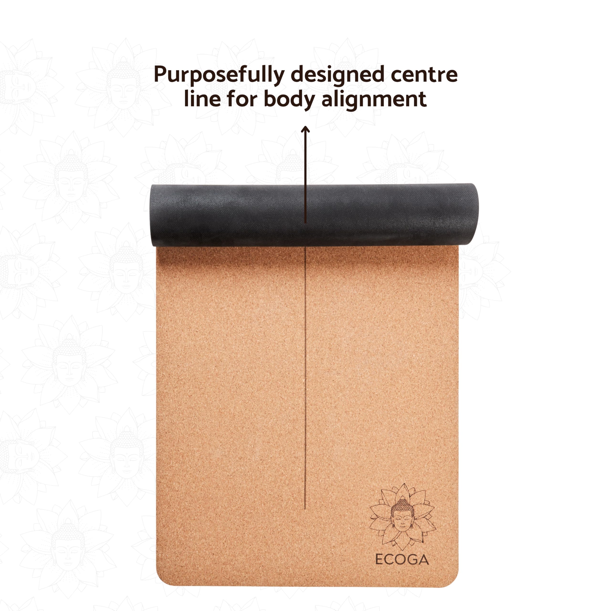 Ecoga Cork Yoga Mat with Alignment Lines | 5mm Non-Slip Natural Rubber