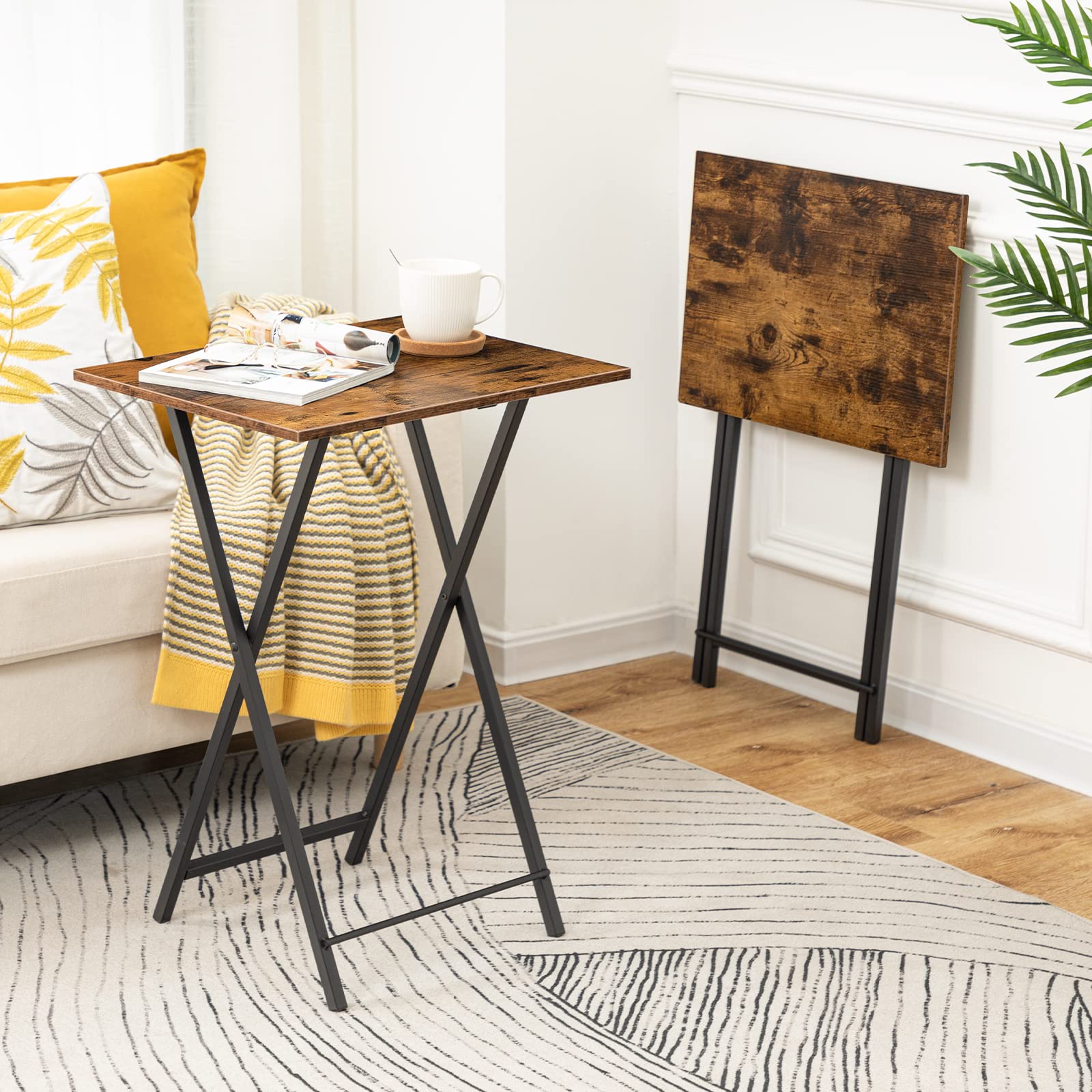 HOOBRO Folding Side Table Set of 2 – Industrial Metal TV Tray Tables