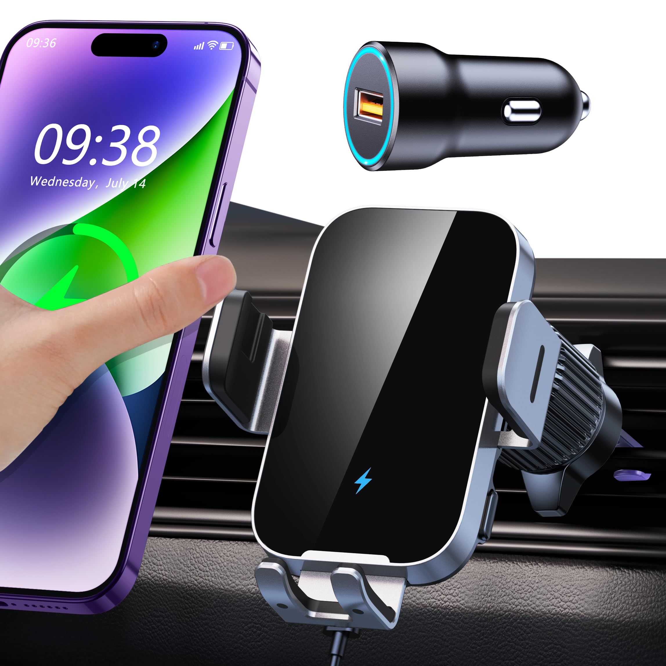 ISEYOU 15W Wireless Car Charger – Auto Clamping Air Vent Phone Mount