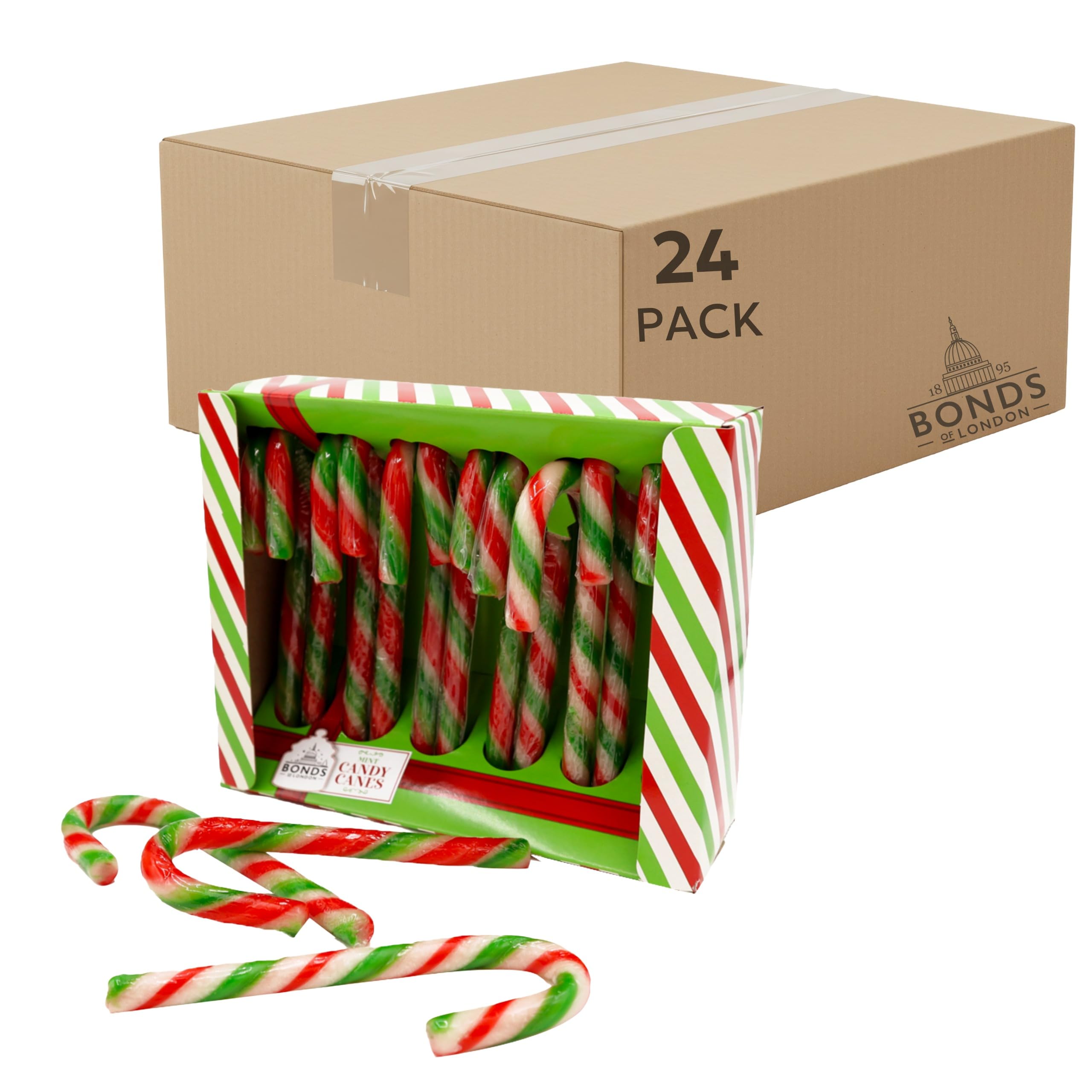 Bonds of London Peppermint Candy Canes - 144g Box (Pack of 24)